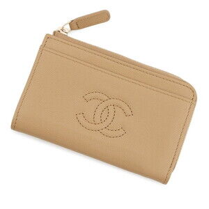 CHANEL Authentic Cream Caviar Leather Logo Wallet